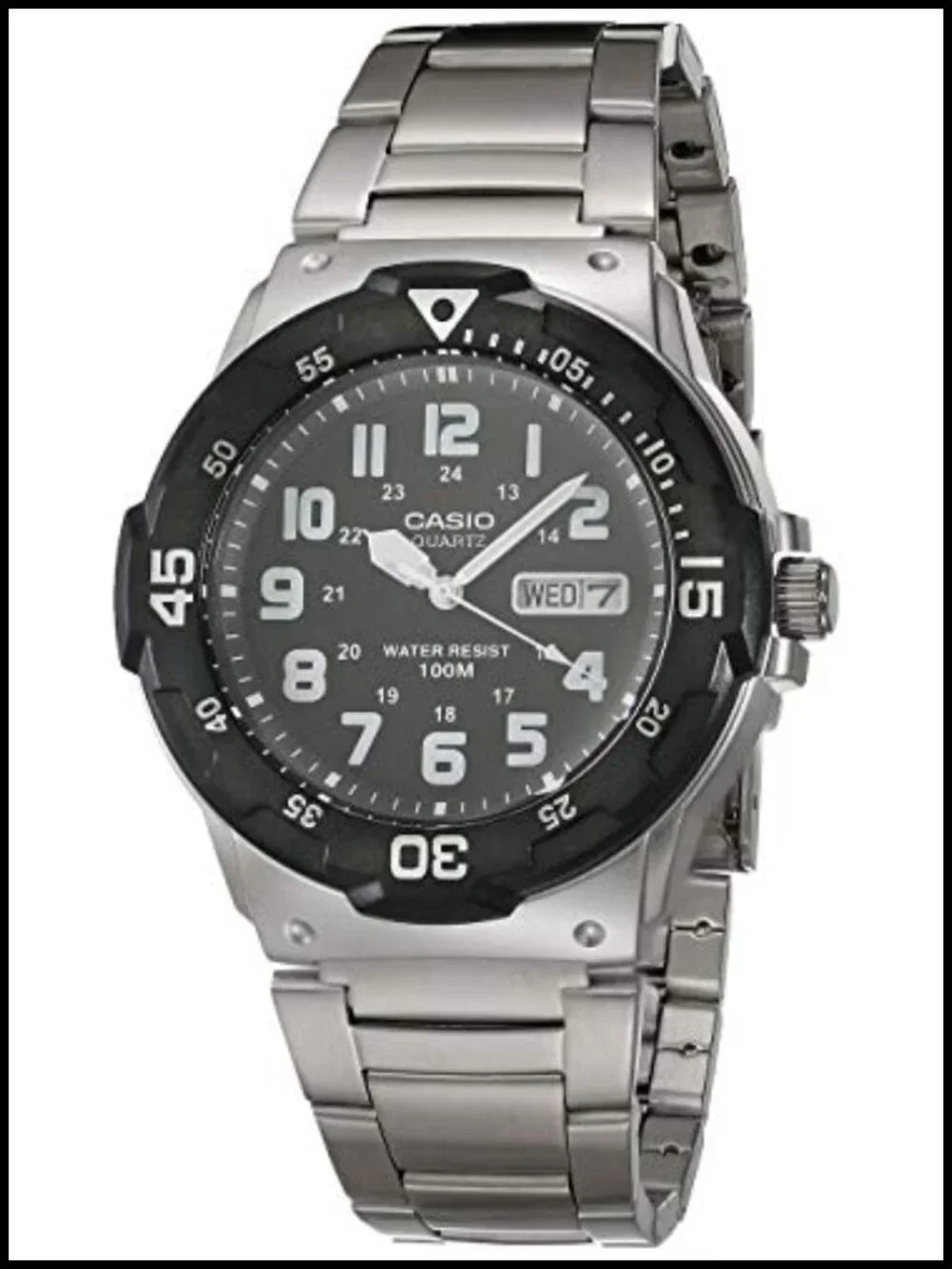 Unisex Analog Watch 100M Water Resistant Stainless Steel Case Resin Band Date
